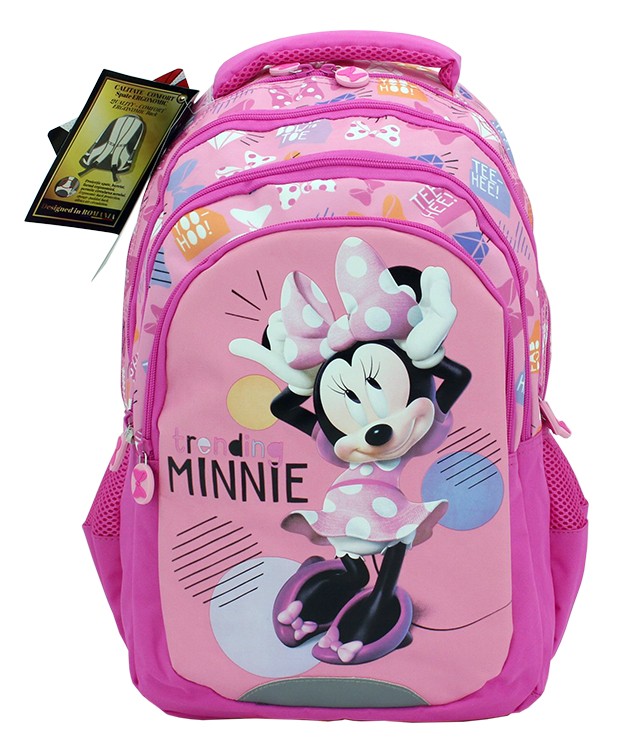 Ghiozdan scolar pentru clasele I-IV, Minnie Mouse, impermeabil, roz - imagine 4